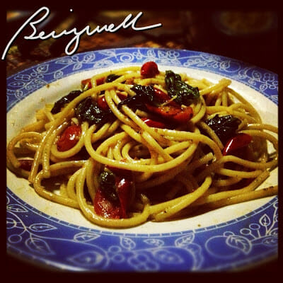 Cooking Pasta with Spinach and Basil