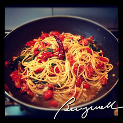 Cooking Spicy Spinach Pasta